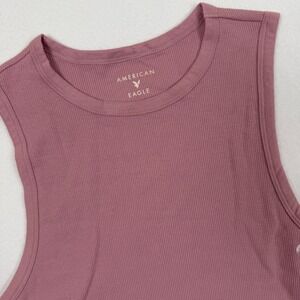 American Eagle Ribbed Muscle Tank Top Womens Medium Mauve Pink Crew Neck NWT